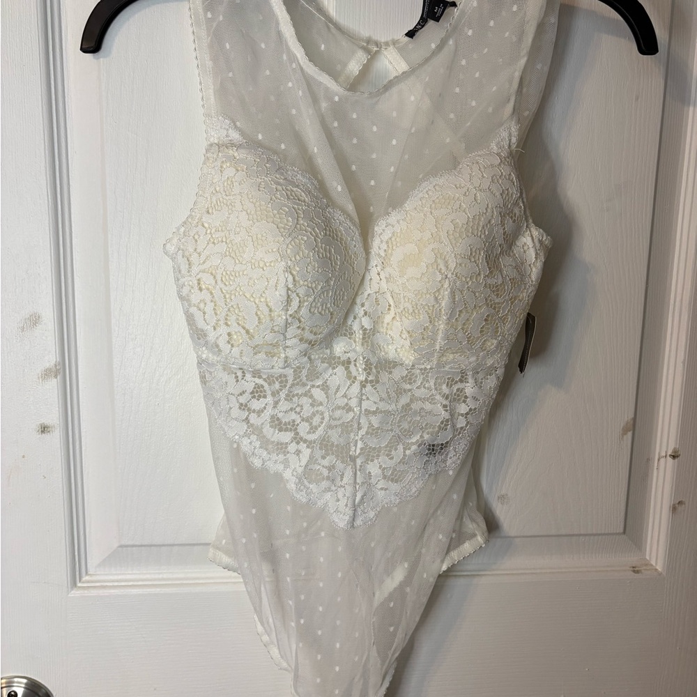Sheer Lace Bodysuit in White